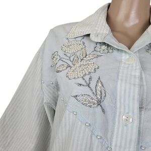 Vintage Peggy Sue Floral Pearl Pinstripe Shirt